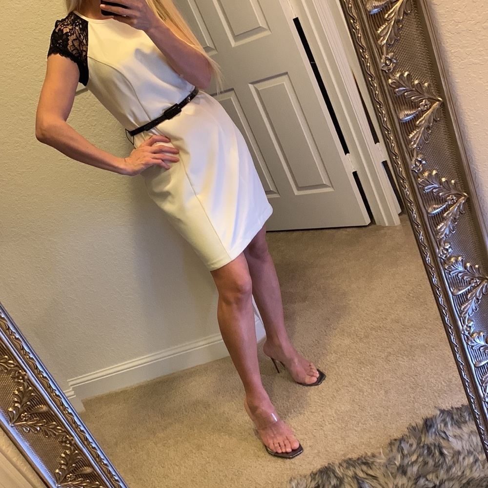 Bisou Bisou black lace and ivory dress